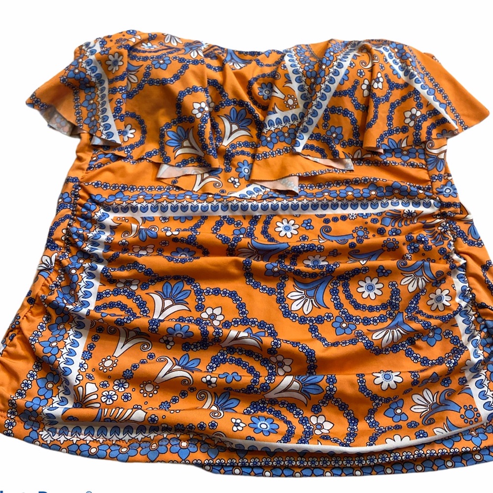 Women’s Orange Floral Off-Shoulder Swim Top